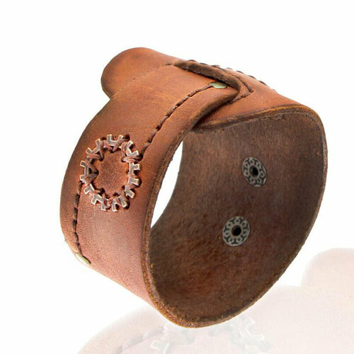 фото Браслет cosplaycity широкий мужской из натуральной кожи на руку 18 - 20 см, кожа, размер 19 см, размер xl, коричневый