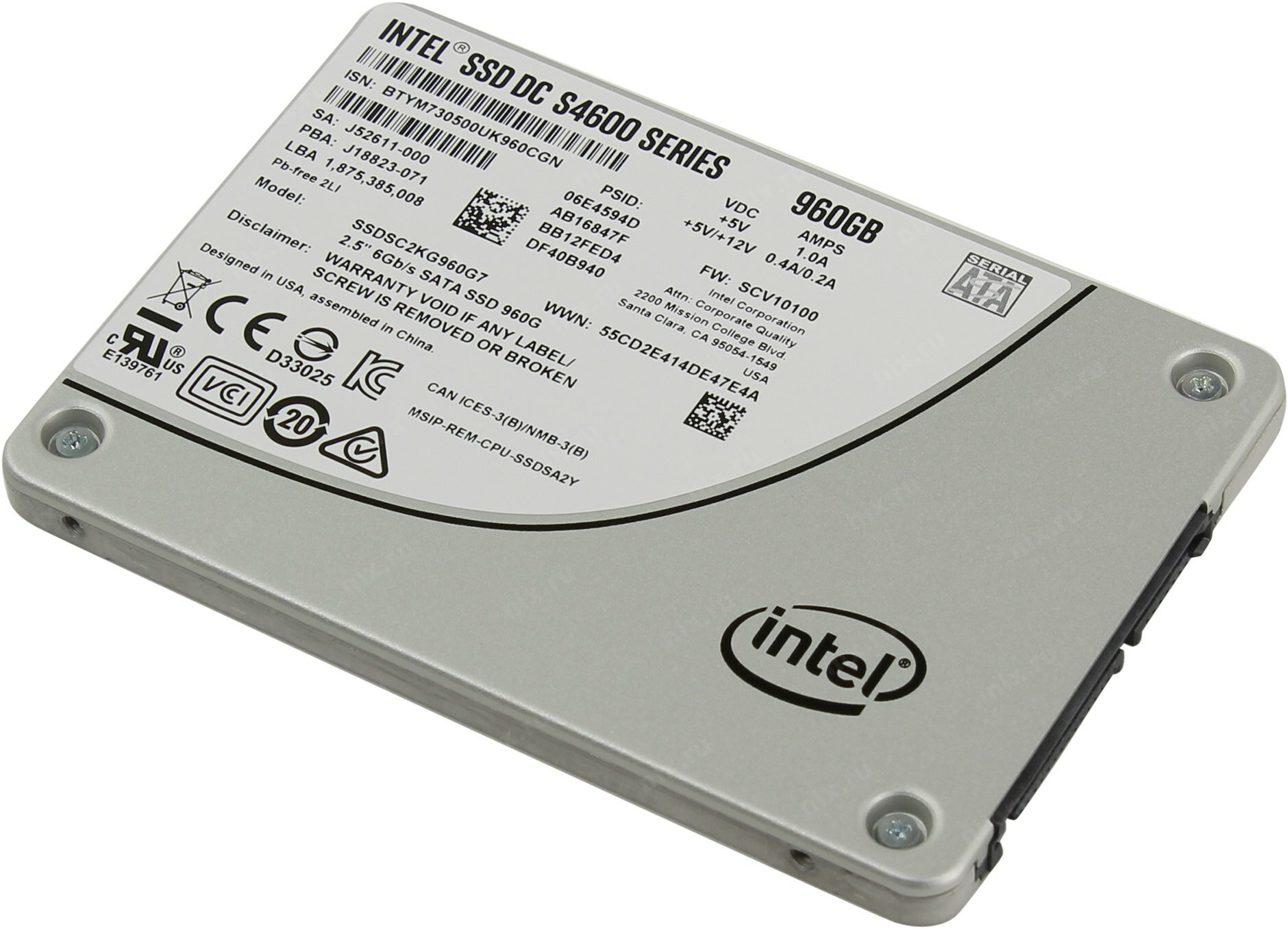 Твердотельный накопитель SSD 960Gb Intel S4600 SSDSC2KG960G701 (2.5" SATA TLC)
