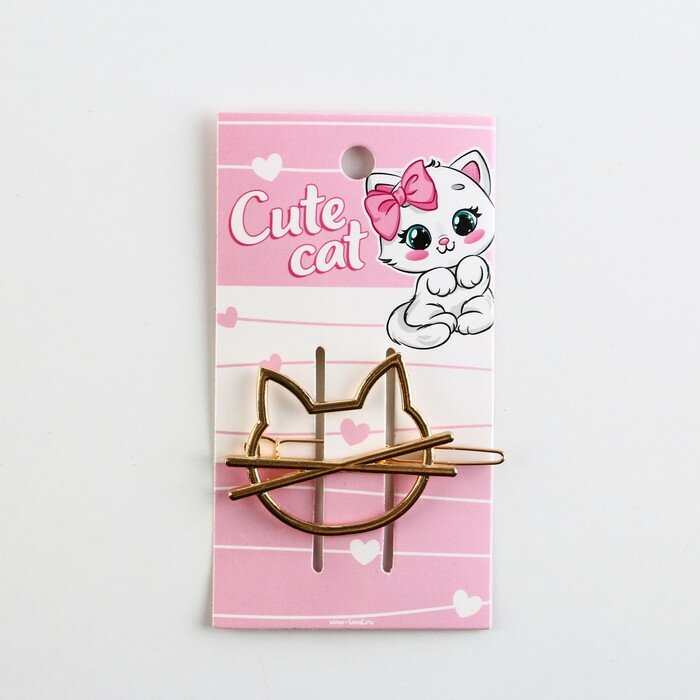 Art beauty Формовая заколка на подложке Cute cat, 6 х 2 см