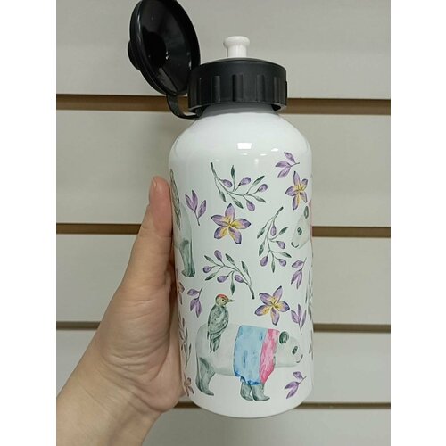 фото Спортивная бутылка панда и дятел фиолетовый цветок luzimuzi