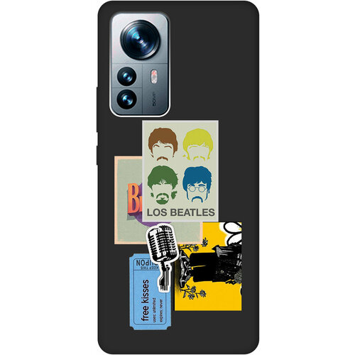 Матовый Soft Touch силиконовый чехол на Xiaomi 12 Pro, Сяоми 12 Про с 3D принтом Beatles Stickers черный матовый soft touch силиконовый чехол на xiaomi 12 pro сяоми 12 про с 3d принтом beatles stickers черный