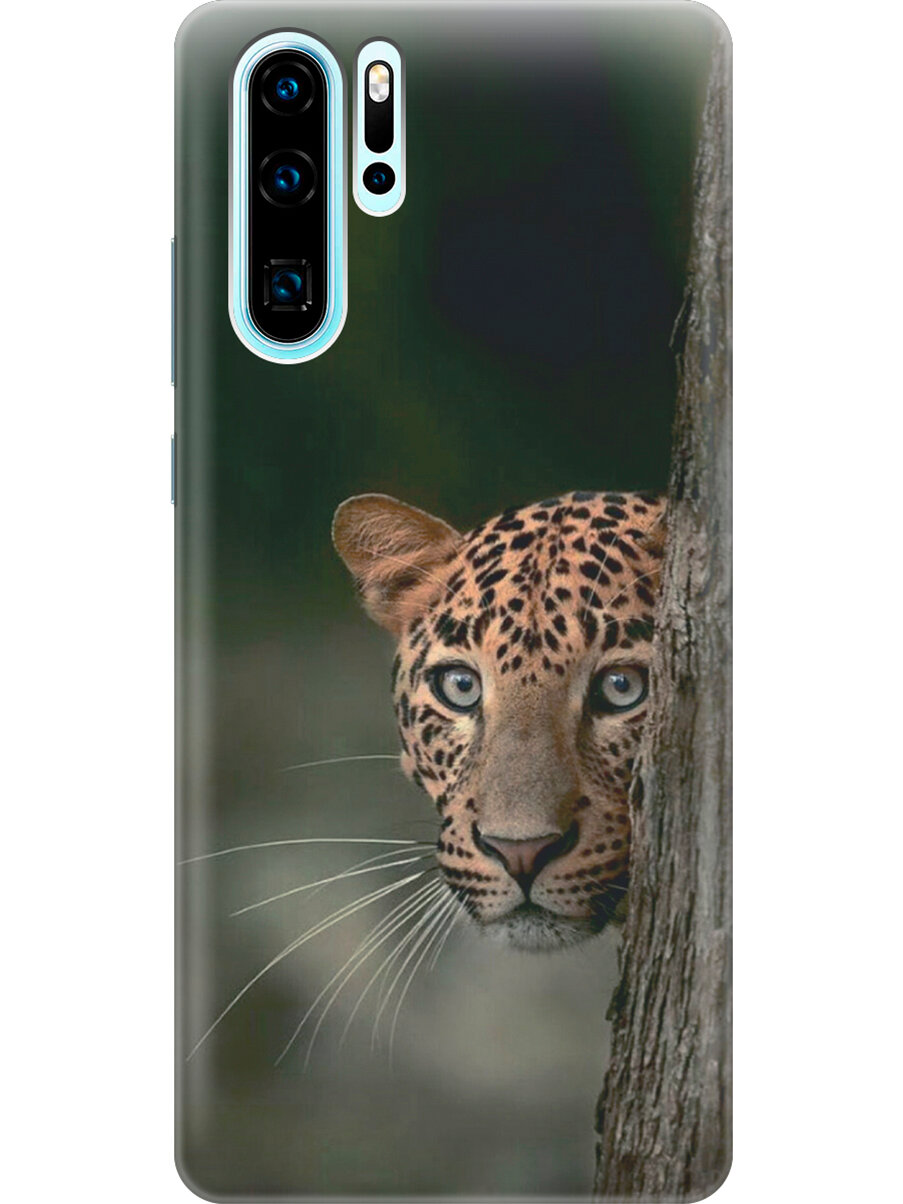 Силиконовый чехол на Huawei P30 Pro, Хуавей П30 Про с принтом "Подглядывающий леопард"