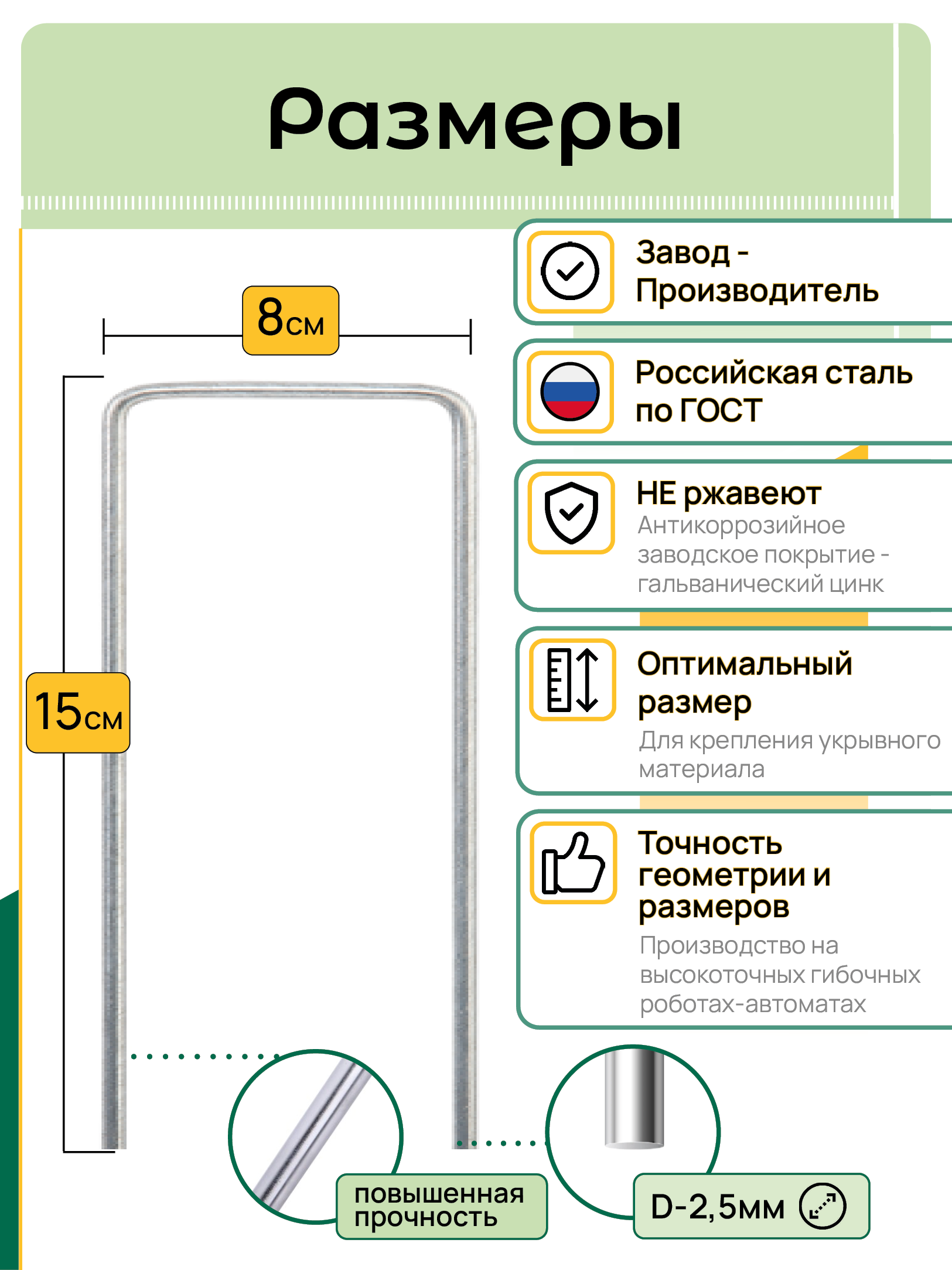 Скобы садовые П-формы, размер 15см х 8см, d-2.5мм, (20 шт) - фотография № 2