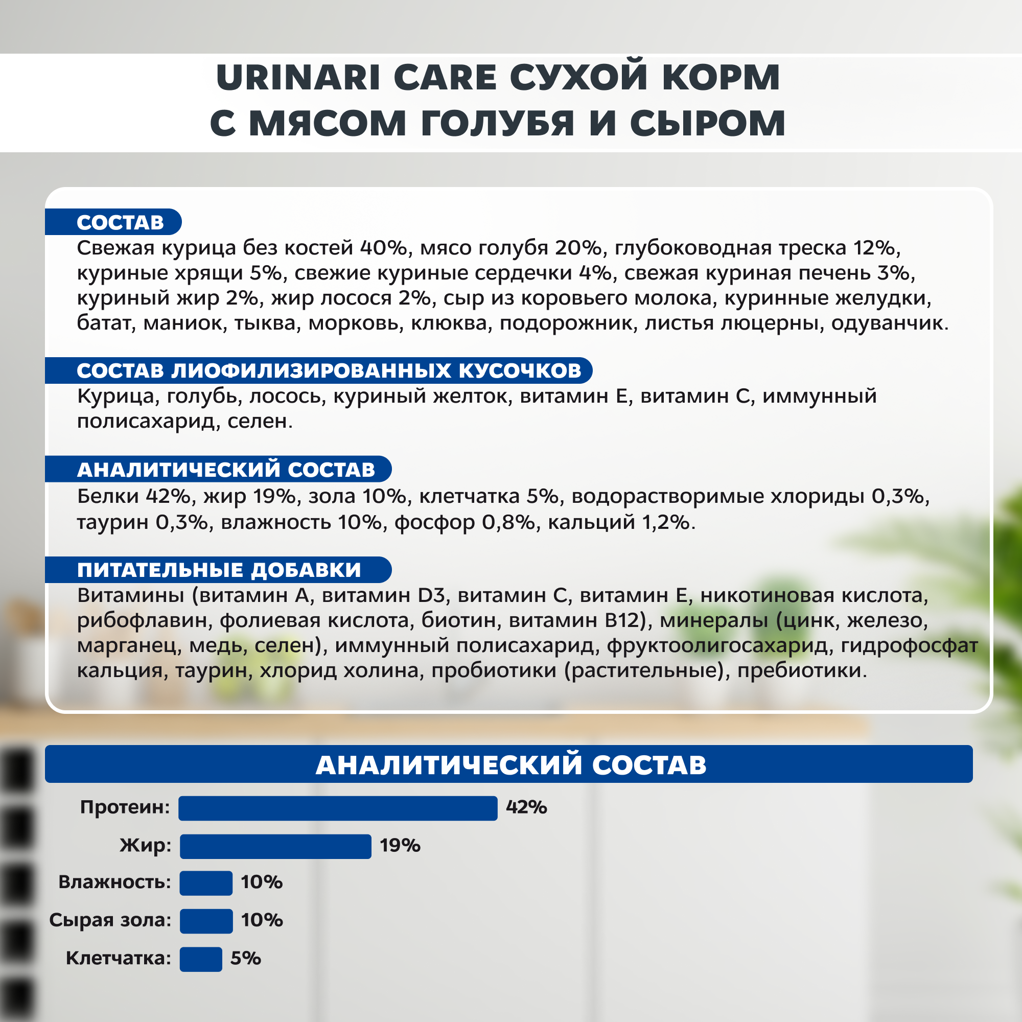 TOPUR Urinari Care Сухой корм с мясом голубя и сыром для кошек, 1,5 кг - фотография № 6