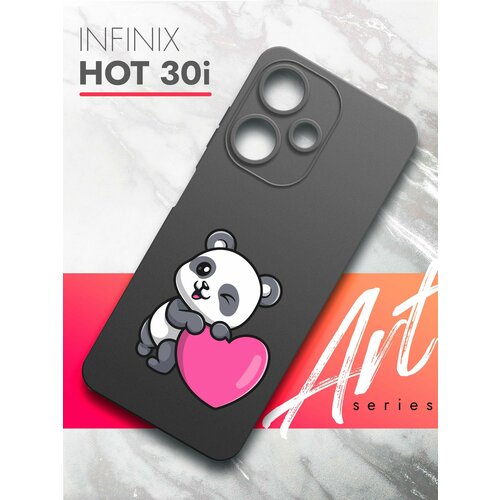 Чехол на Infinix HOT 30i(Инфиникс Хот 30и) черный матовый силиконовый с защитой (бортиком) вокруг камер, Brozo (принт) Панда Сердце чехол на infinix hot 30i инфиникс хот 30и черный матовый силиконовый с защитой бортиком вокруг камер brozo принт собака с тату