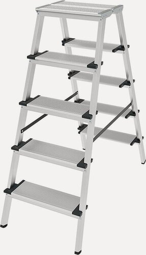 Изображение товара Стремянка Новая Высота 5 Широких Ступеней Nv1127 Двухсторонняя Рабочая Высота: 3.10 М, Нагрузка 150 Кг.