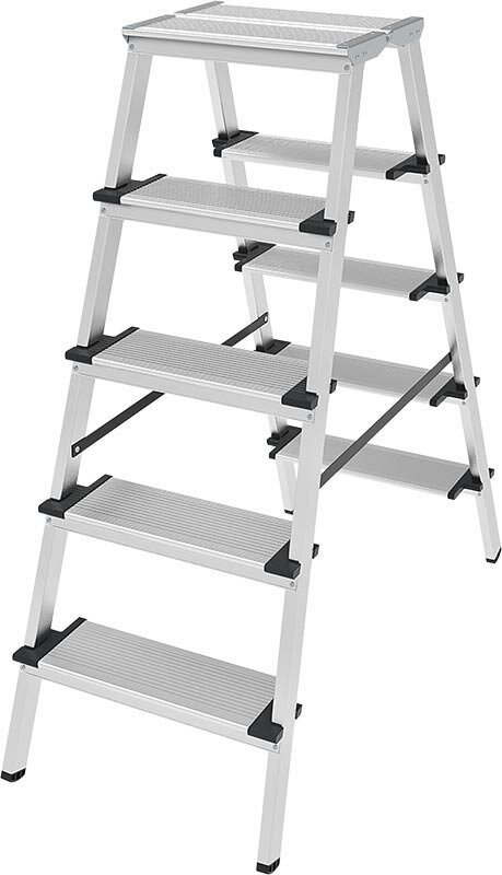 Стремянка Новая Высота 5 Широких Ступеней Nv1127 Двухсторонняя Рабочая Высота: 3.10 М, Нагрузка 150 Кг.
