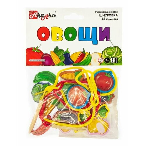 Овощи. Развивающий набор шнуровка. 16 эл-в деревянные игрушки rntoys набор овощи