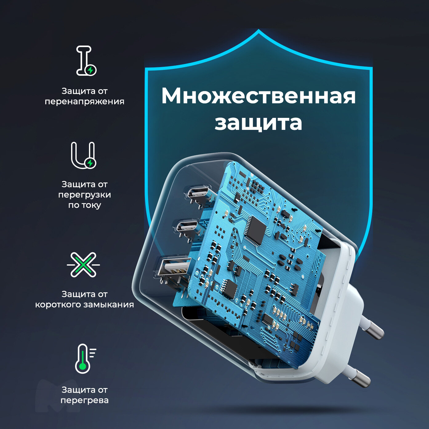 Зарядное устройство сетевое UGREEN 90496 65W, 2*USB Type-C, USB Type-А, белое - фото №15