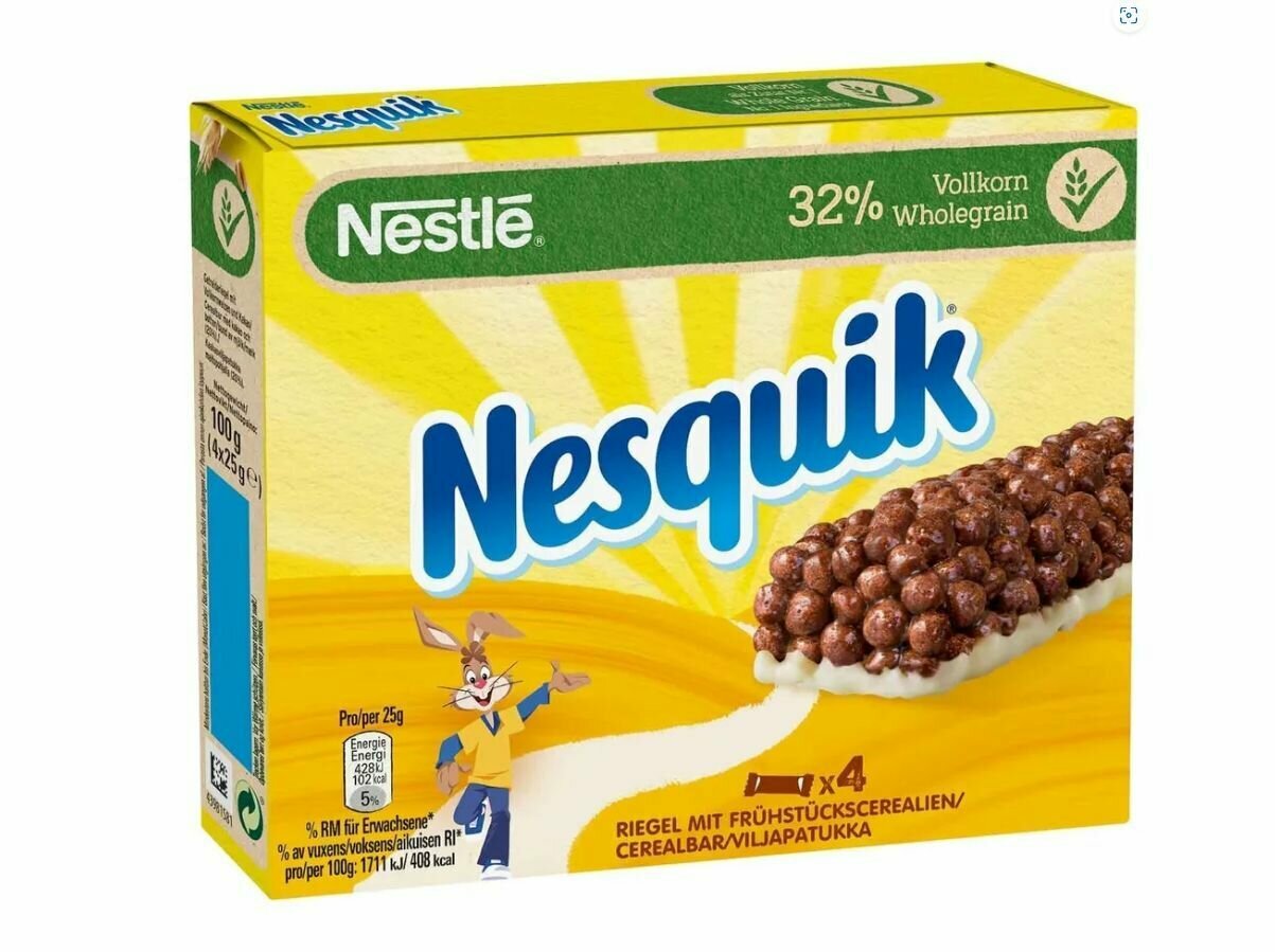 Шоколадный злаковый батончик Nestle Nesquik 4x25 гр