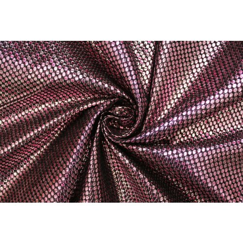 Ткань Жаккард бордово-лиловые чешуйки, ш152см, 0,5 м двойная чёрная с люрексом 3152fj
