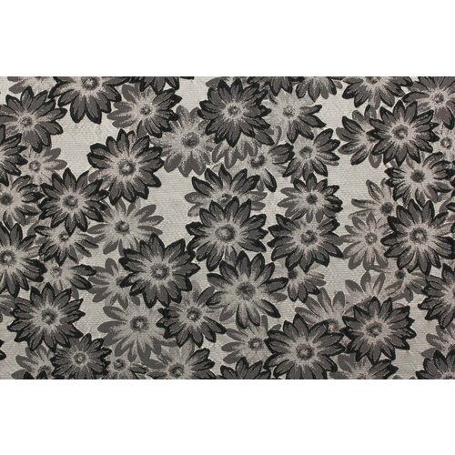Ткань Жаккард-стрейч чёрно-серые цветочки на бежевом фоне, ш128см, 0,5 м