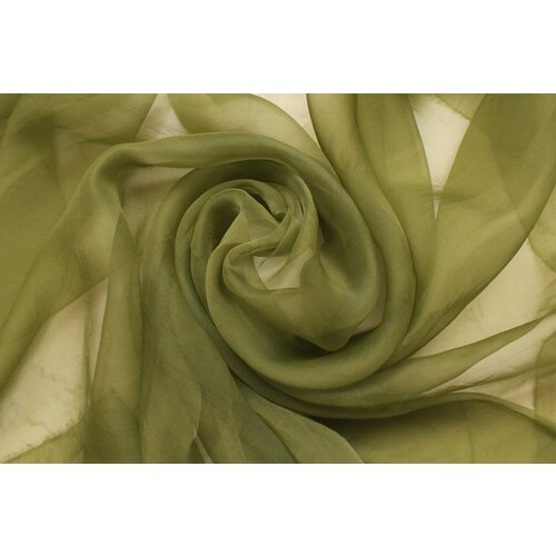 Ткань Шёлковая органза приглушённо зелёная, ш130см, 0,5 м