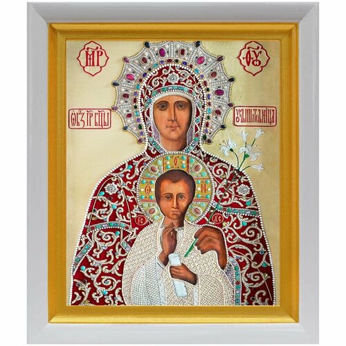 Икона Божией Матери Услышательница, в белом киоте 19*22,5 см почаевская икона божией матери в белом киоте 19 22 5 см