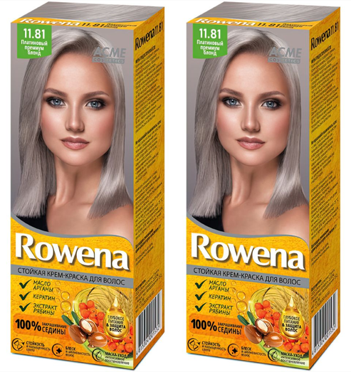 Стойкая крем-краска для волос Rowena, тон 11.81 платиновый премиум блонд, 115 мл, 2 шт.