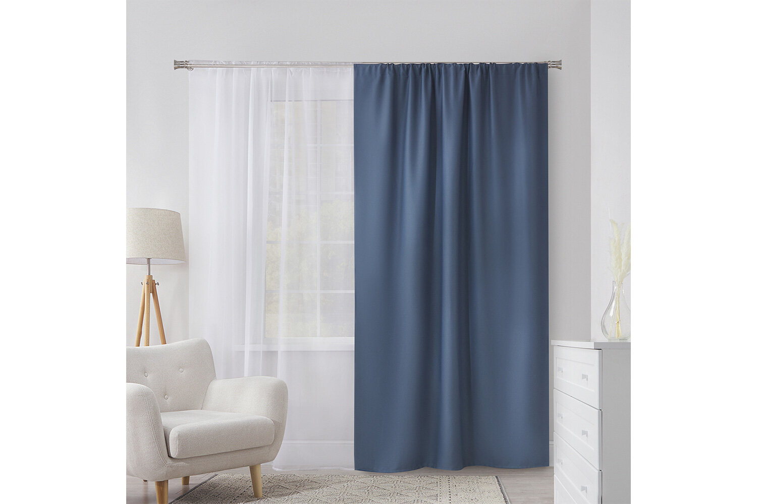 Штора MICASA Harper 145х260 см блэкаут универсальная лента цвет синий