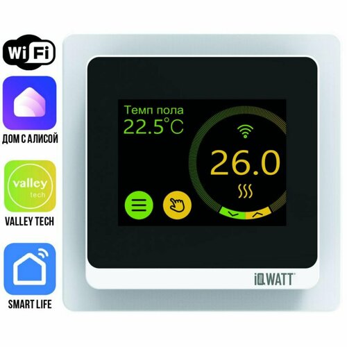 Программируемый терморегулятор с цветным сенсорным TFT дисплеем IQWATT SMART HEAT Wi-Fi WHITE (белый) и голосовым управлением Алиса august умный замок wi fi коннектор august smart lock pro connect wi fi bridge smart keypad silver серебристый asl 03 ac r1