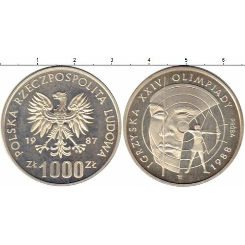 Клуб Нумизмат Монета 1000 злотых Польши 1987 года Серебро XXIV Олимпийские игры