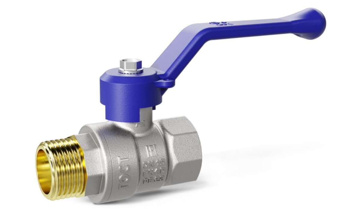 Кран шаровой латунный LD Pride 47.15. В-Н. Р Ду 15 Ру 40 рычаг (blue). арт. LD 47.303.15 B