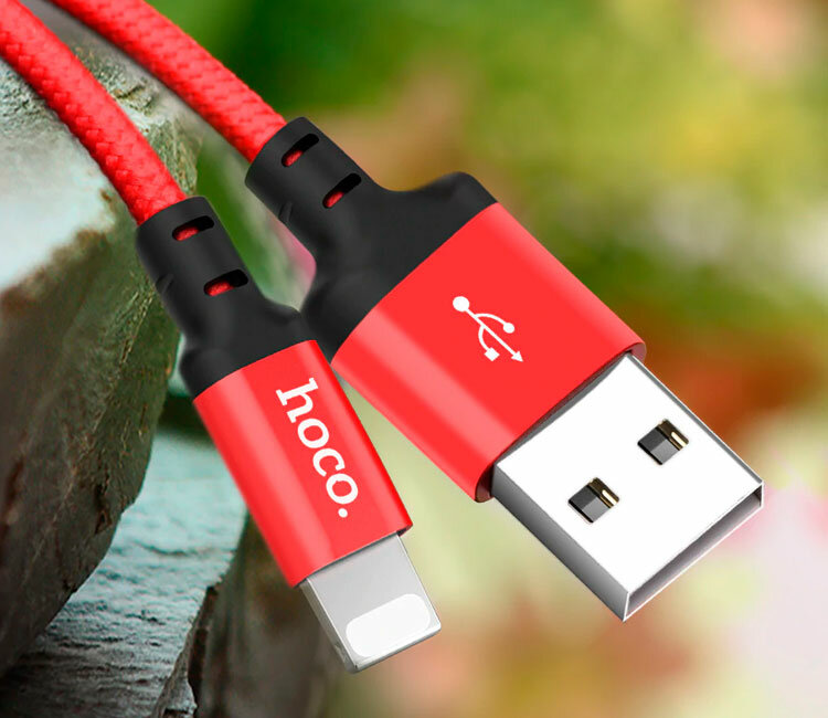 Кабель Hoco Кабель в тканевой оплетке USB - Lightning Hoco X14 Times Speed только для зарядки, 1 м, 1 шт., красный/черный