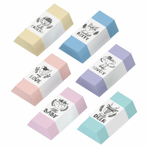 Ластик Berlingo Pastel, термопластичная резина, цвета ассорти, 50*28*12мм, 9 штук