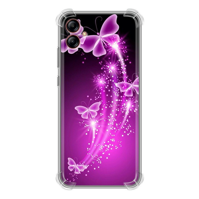 Дизайнерский силиконовый с усиленными углами чехол для Гэлакси А04е / Samsung Galaxy A04e Бабочки фиолетовые