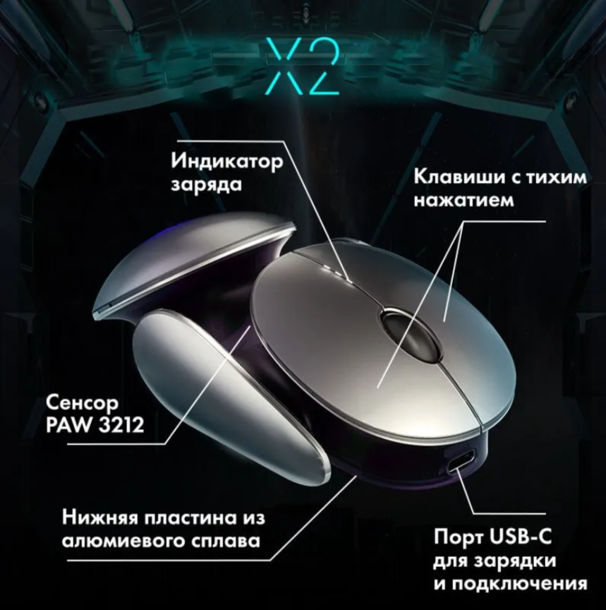 Мышь Inphic X2 2.4G Зарядная беспроводная бесшумная 2400DPI — фото 1
