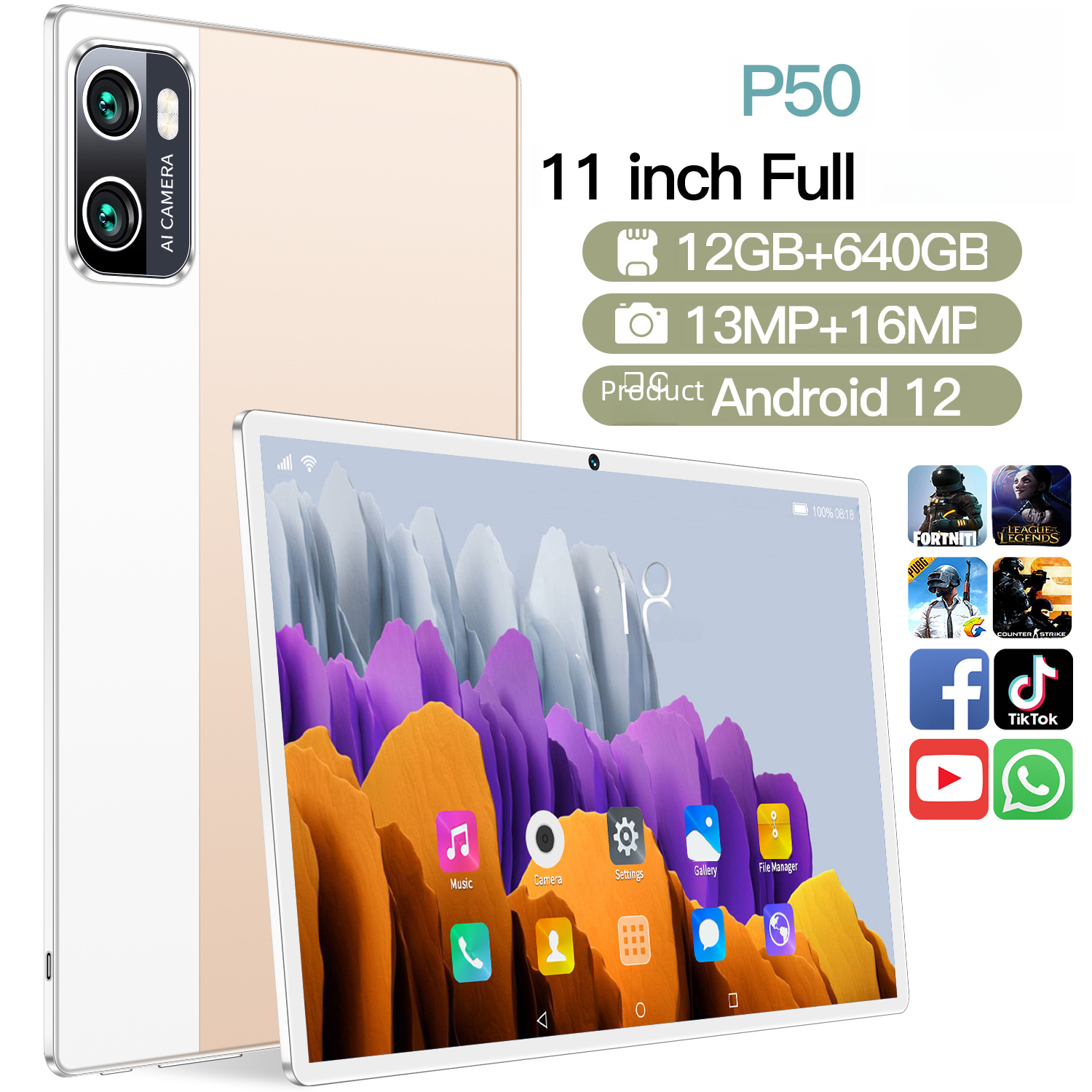 Планшетный компьютер ZhongQing P50 10,1", 2GB/16GB, Android 12, 4G, Wi-Fi, розовое золото