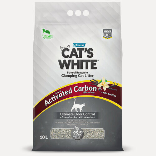 Изображение товара Наполнитель для кошачьих туалетов Cat's White Activated Carbon Vanilla комкующийся с активированным углем и ароматом ванили, 10л