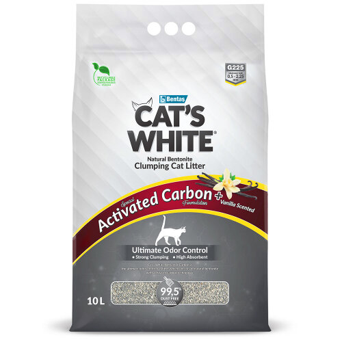 Наполнитель для кошачьих туалетов Cat's White Activated Carbon Vanilla комкующийся с активированным углем и ароматом ванили, 10л