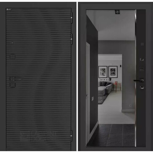 Входная дверь VOLCANO с внутренней панелью зеркало панарама с тонировкой, цвет черный кварц, размер по коробке 880х2050, левая