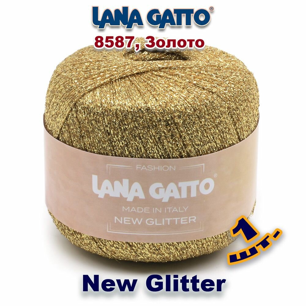Пряжа Lana Gatto New Glitter пряжа для вязания с люрексом Полиэстер: 51%, Нейлон: 49% Цвет: 8587, Золото(1 моток)