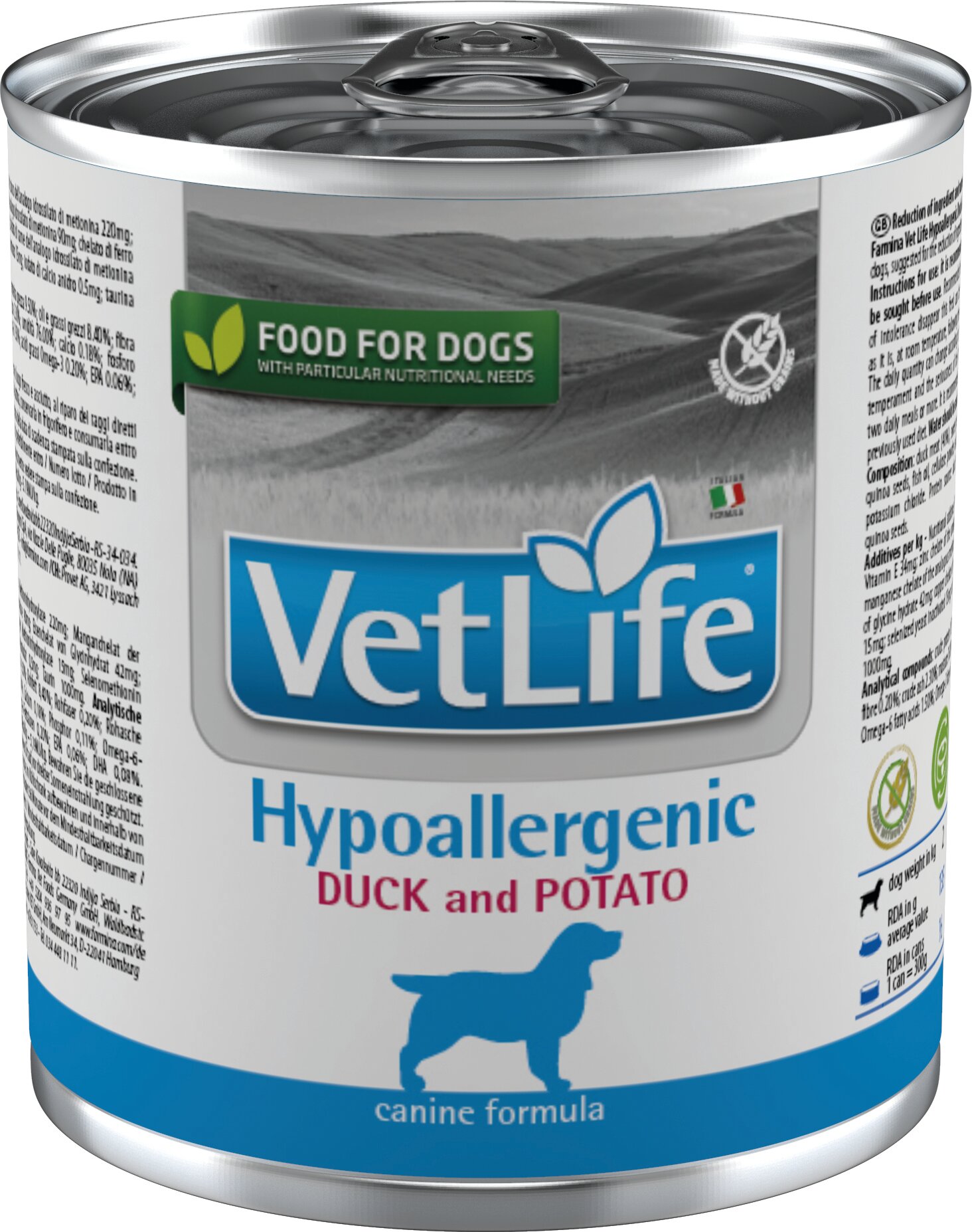 Vet Life Dog Hypoallergenic с уткой и картофелем диетический влажный корм для собак с пищевой аллергией