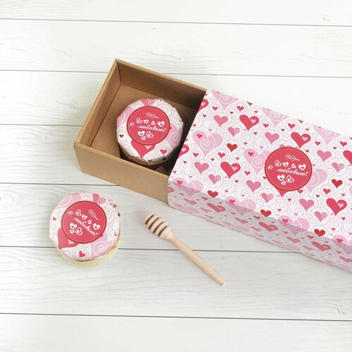 Подарочный набор "С любовью розовые сердечки" мёд с малиной, с кедровым орехом, Мед и Конфитюр
