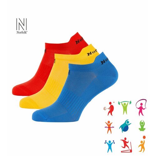 Носки Norfolk, 3 пары, размер 35-38, синий, желтый, красный