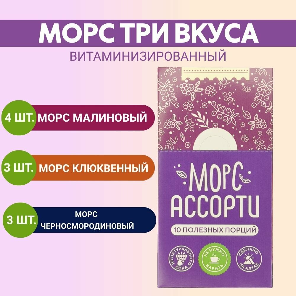 Морс витаминизированный "Три вкуса", ассорти 10 уп по 20гр., АлтайПлод - фотография № 3