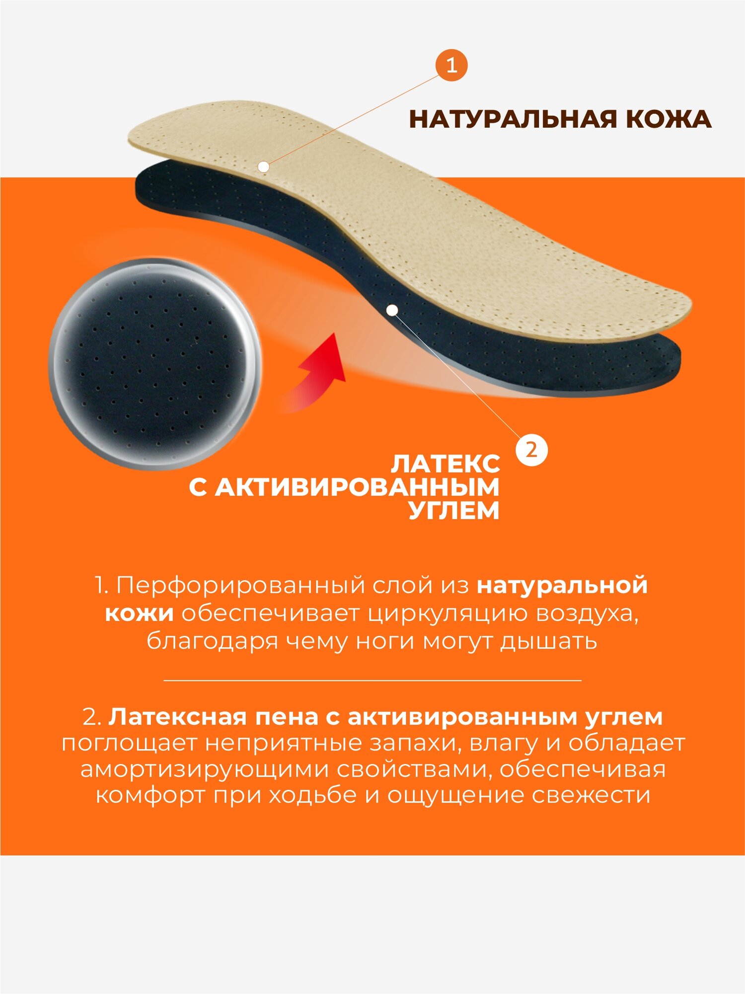 Стельки для обуви антибактериальные освежающие амортизирующие из натуральной кожи