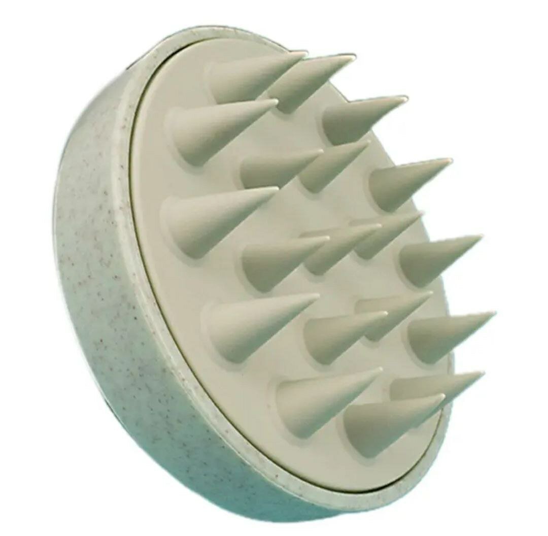 фото Массажная щетка для мытья волос и кожи головы силиконовая бежевая