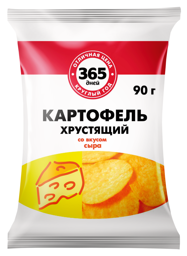 Чипсы картофельные 365 дней Картофель хрустящий со вкусом сыра, 90г