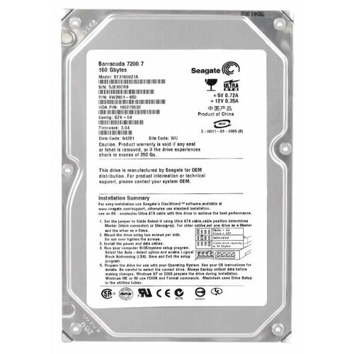 Жесткий диск Seagate 9W2001 160Gb 7200 IDE 3.5 HDD жесткий диск seagate st3160023a 160gb 7200 ide 3 5 hdd