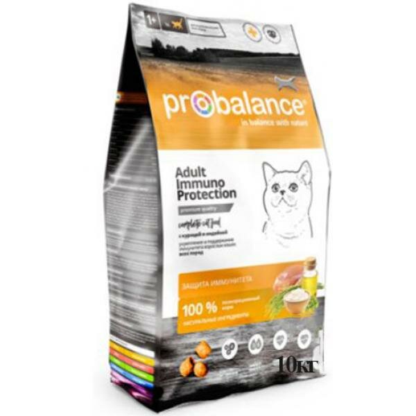 Probalance Сухой корм для кошек, укрепление и поддержание иммунитета, с курицей и индейкой, 10кг