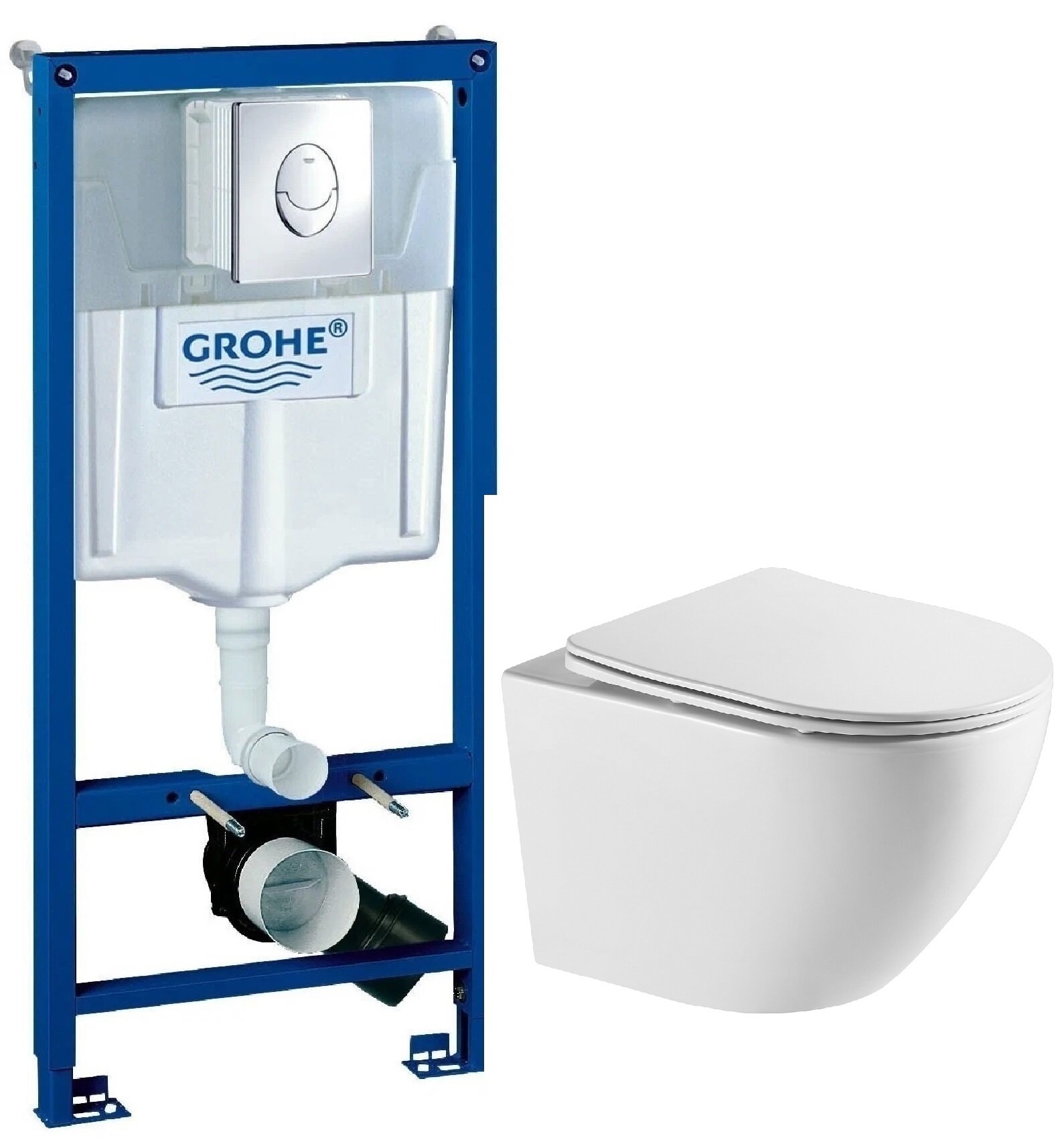 фото Комплект: Инсталляция Grohe Rapid SL 38721001 овал хром+Унитаз подвесной Azario Grado AZ-0046-UQ3 смыв "Торнадо" безободковый, с быстросъемным сидением микролифт.