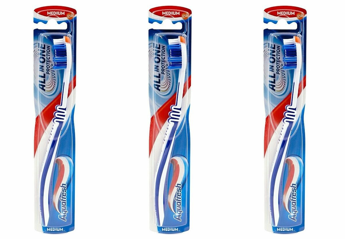 Aquafresh Зубная щетка All-in-One Protection, средняя жесткость, 3 шт.