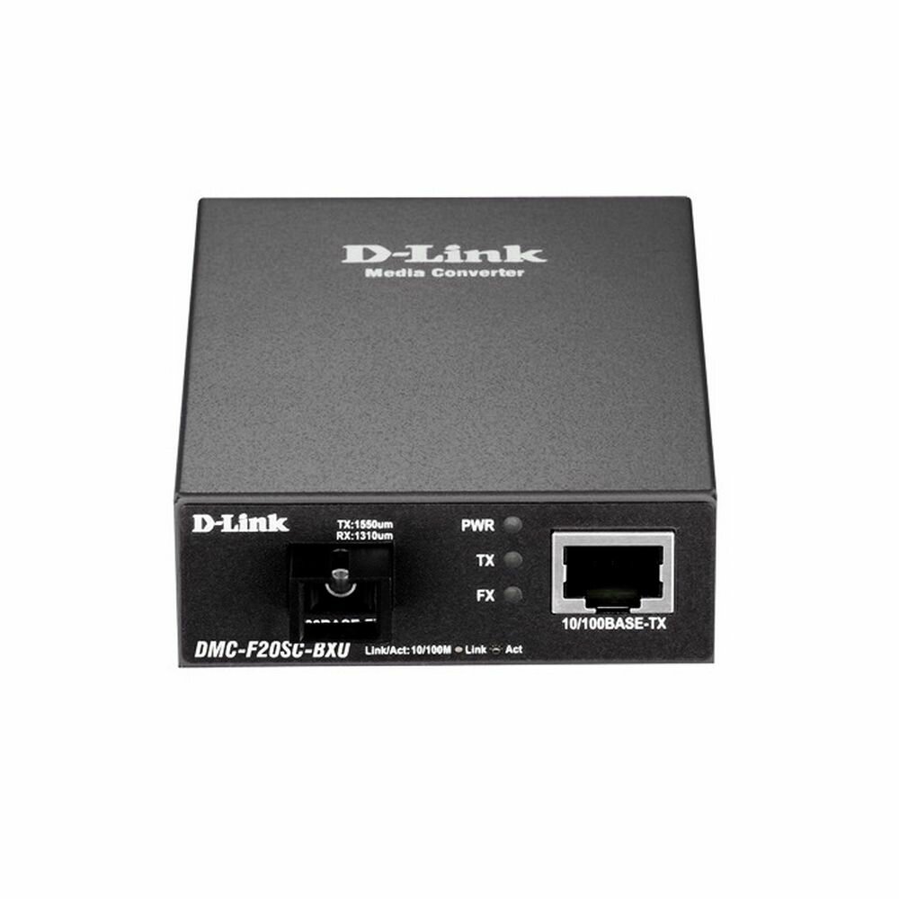 DMC-F20SC-BXU/B1A WDM медиаконвертер с 1 портом 10/100Base-TX и 1 портом 100Base-FX с разъемом SC (ТХ: 1310 нм; RX: 1550 нм) для одномодового оптического кабеля (до 20 км), RTL {20}