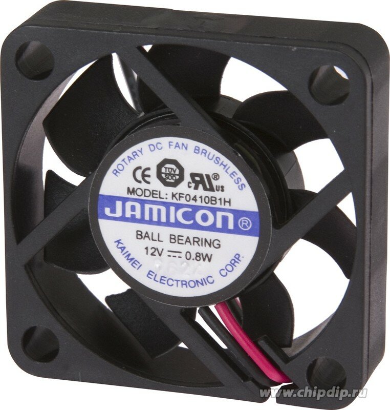 фото Вентилятор постоянного тока 12 Вольт, двойной шариковый подшипник, 6000об/мин, ВН296B вент 40x40x10\ 12В\0,8Вт\2L+PHU\ ШП\KF0410B1H-R JA