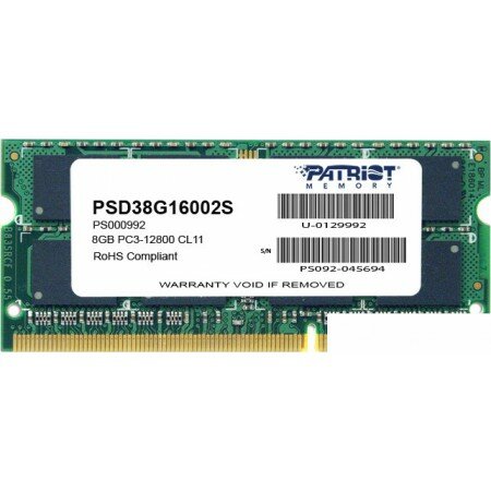 Оперативная память Patriot Signature 8GB DDR3 SO-DIMM PC3-12800 (PSD38G16002S)