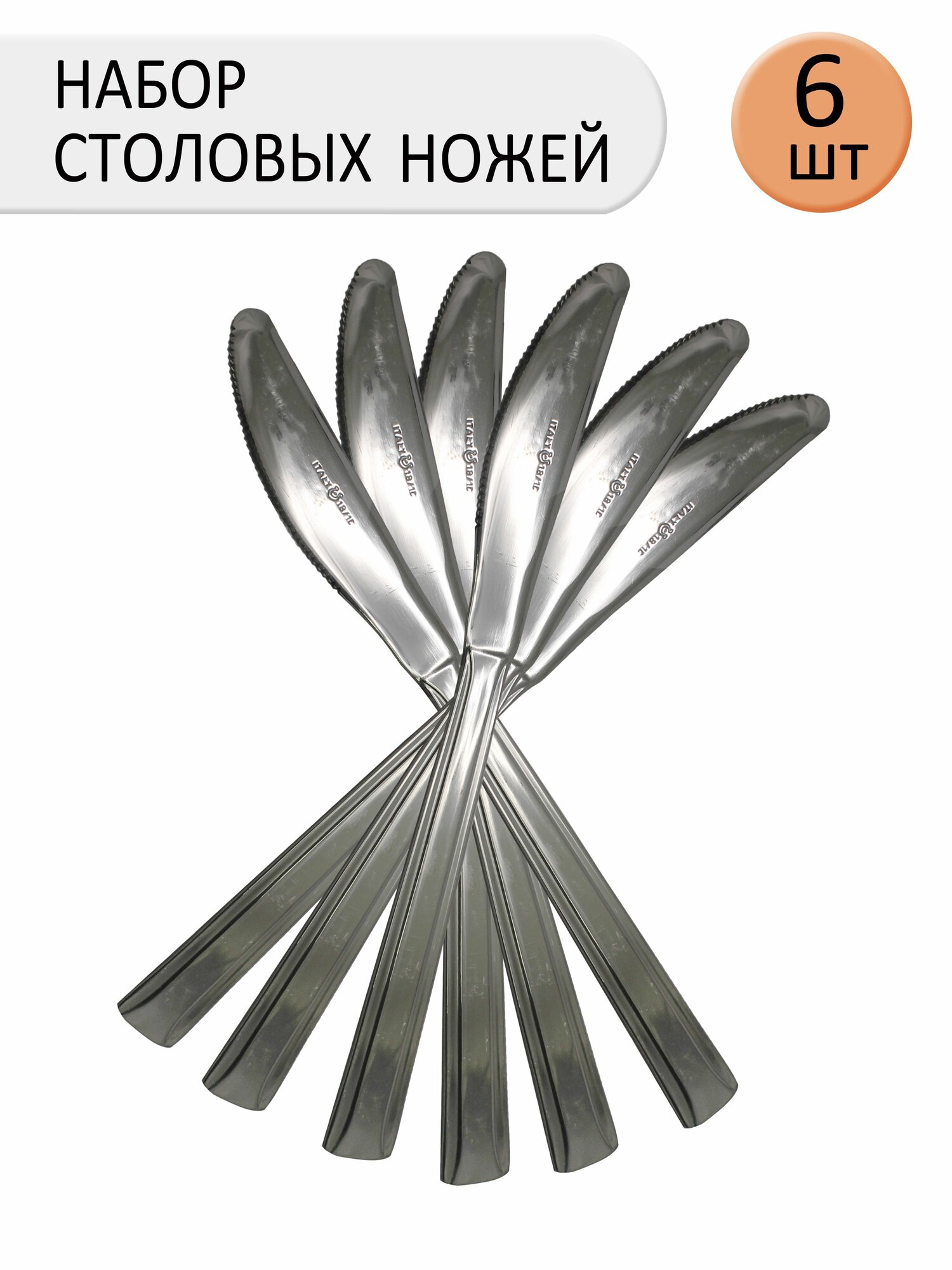 Набор столовых ножей, нержавеющая сталь, 6 шт, 20,5см, серебристый