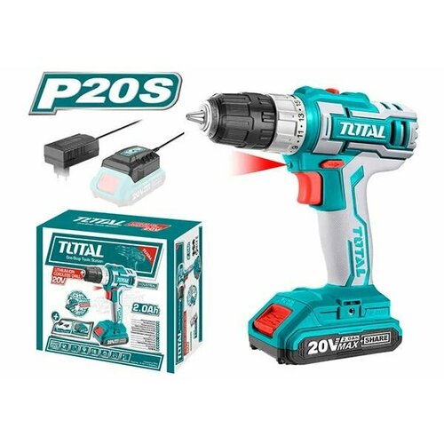 Дрель-шуруповерт TOTAL Шуруповерт аккумуляторный От аккумулятора 20 В 45 Нм 1 АКБ 7630₽