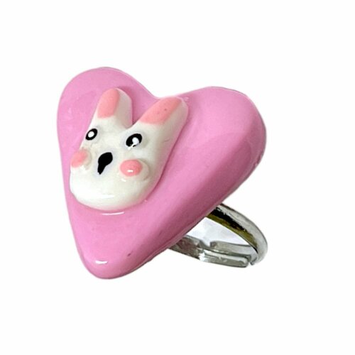 Кольцо ручной работы незамкнутое Сердце с зайкой полимерная глина 1139₽