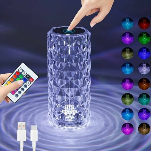 Ночник хрустальный беспроводной Лампа настольная сенсорная 16 цветов TH120-50 Светильник светодиодный 517₽